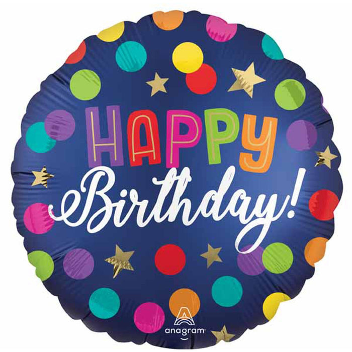 Satin Happy Birthday Blue Confetti 18" Balloon (5/Pk)