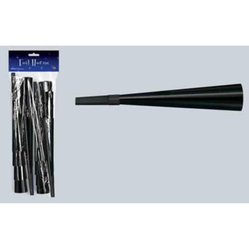 New Year Foil Horns - 9" Black (15/Pkg)