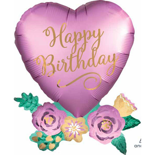 Hbd Heart Balloon With Flowers - 30 Inch Shape