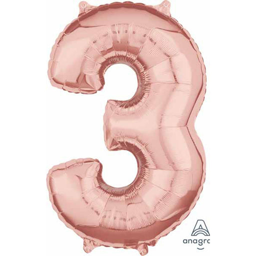 "Number #3 Rose Gold Balloon With Helium Tank Package"