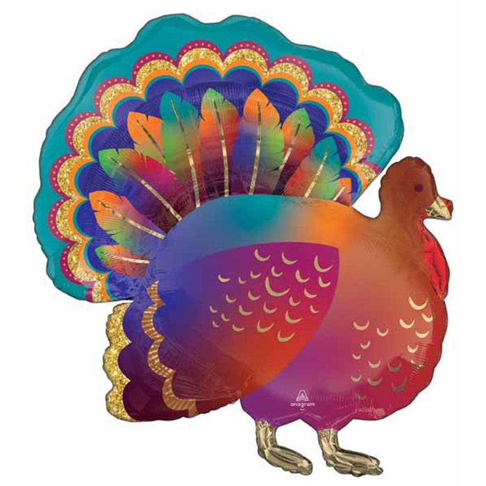 32" SuperShape Glitter Turkey Foil Balloon (3/Pk)