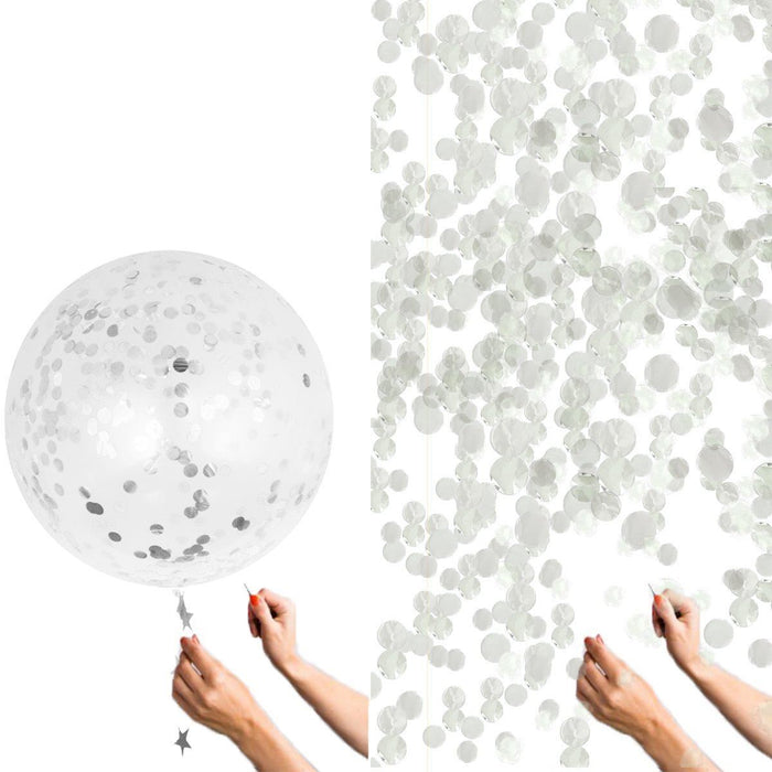 15 Pack Large Silver Confetti Balloons - Main 3