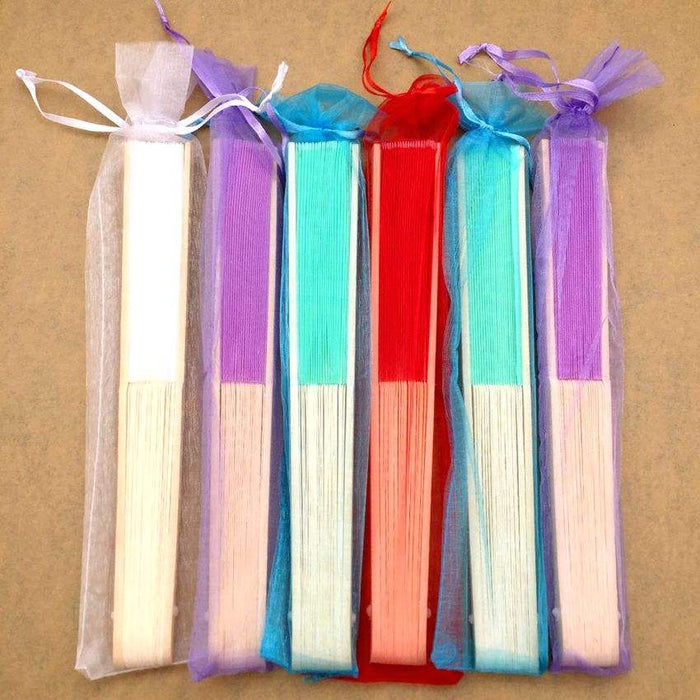 Custom Silk Folding Fan - Personalized Wedding Gift with Bride and Groom's Names and Date - fans with Organza bag packing in different colors