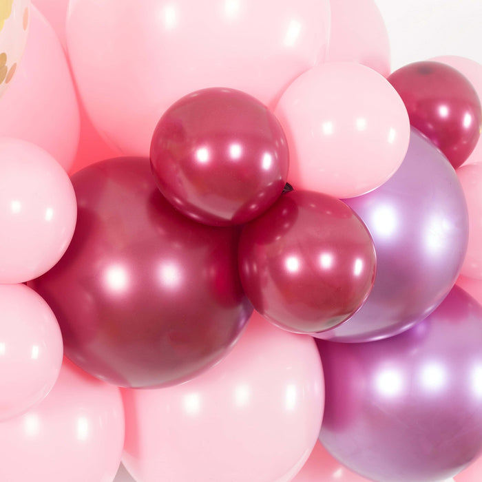 Bubblegum Pink, Burgundy and Mauve Balloon Arch and Garland Kit (5, 10, 16 foot) - Shimmer & Confetti