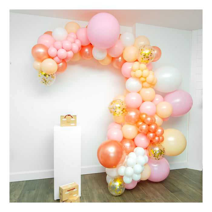 16-Foot DIY Peach and Pink Balloon Garland with Gold Confetti Balloons - Shimmer & Confetti