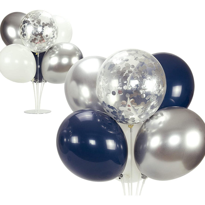 10-Foot DIY Navy Blue and Silver Balloon Arch and Garland Kit with Silver Confetti Balloons