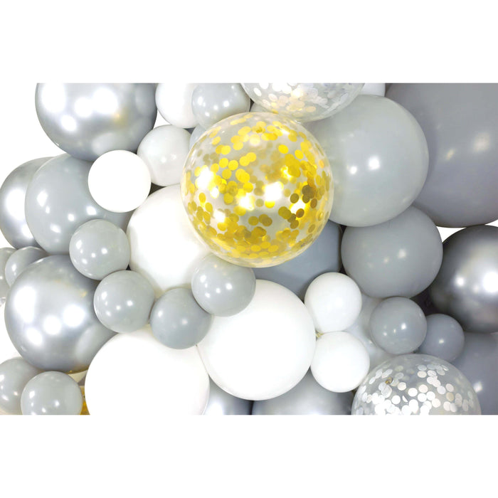 16-Foot DIY White and Gray Balloon Garland and Arch Kit with Giant Silver Confetti Balloons