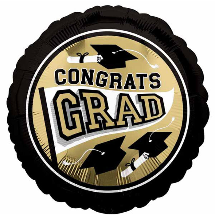 18-Inch Round "CONGRATS GRAD" Foil Balloon