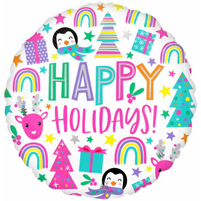 "18" Round Foil Balloon For Festive Holiday Decor - Bright Holidays S40 Pkg"