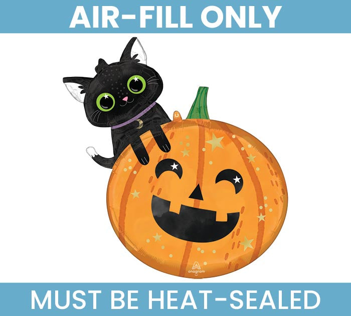 14" Halloween Pumpkin with Cat (requires heat-sealing) Foil Balloon
