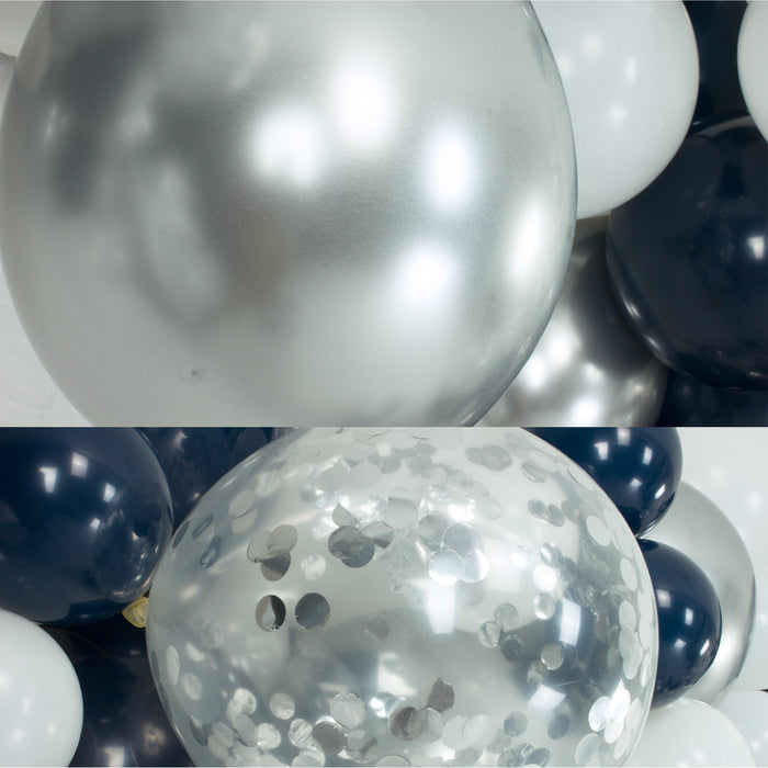 50 Pack Navy Balloon Display with Silver Confetti Balloons