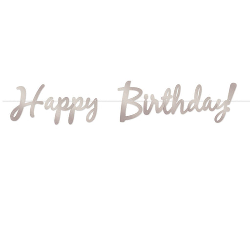 Silver Foil Happy Birthday Streamer: Shimmering Celebration Decor (1/Pk)