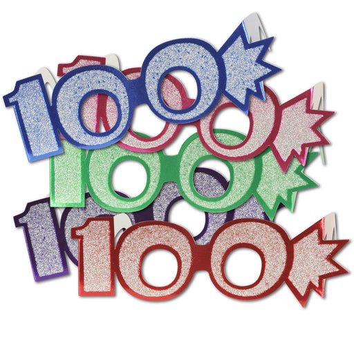 100 Glittered Foil Eyeglasses: Assorted Color Party Accessories (Box of 25)