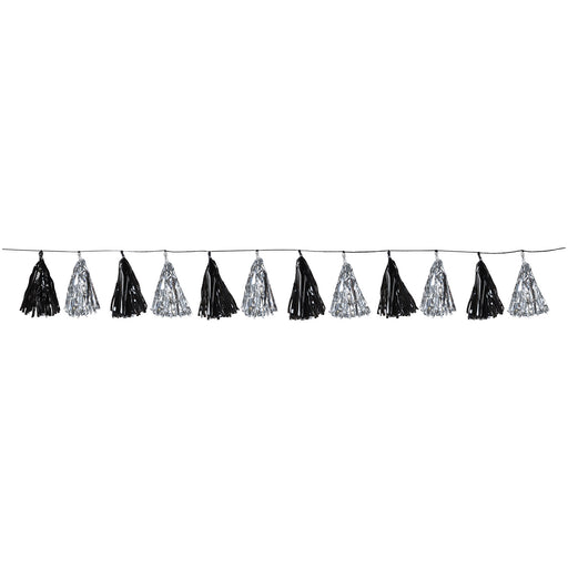 Elegant Metallic Black & Silver Tassel Garland (3/Pk)
