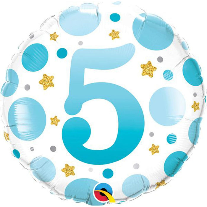 Age Number 5 Blue Dots Birthday Party 18" Round Foil Balloon (5/Pk)