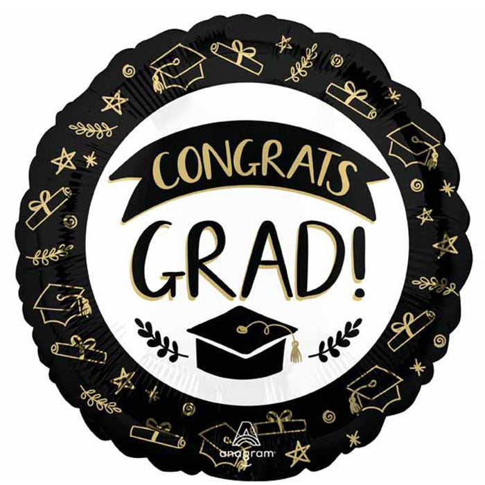 Sketch Congrats Grad Balloon - 18" Round Helium Balloon In S40 Package.
