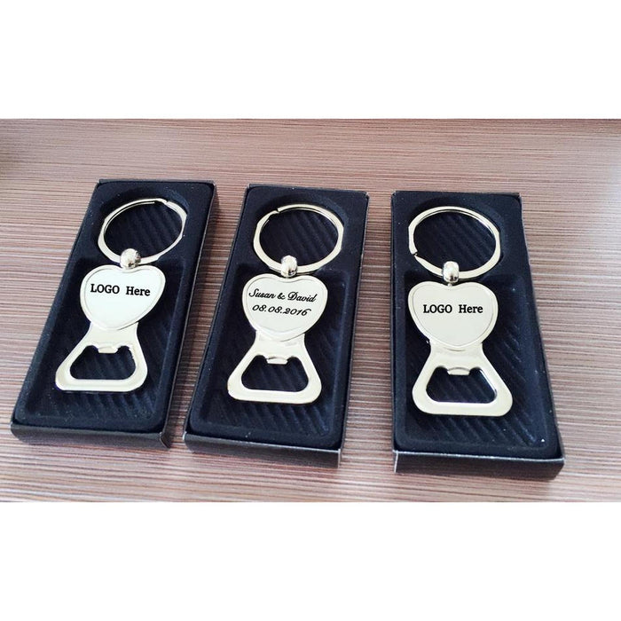 Engraved Custom Metal Heart Keychain Bottle Opener