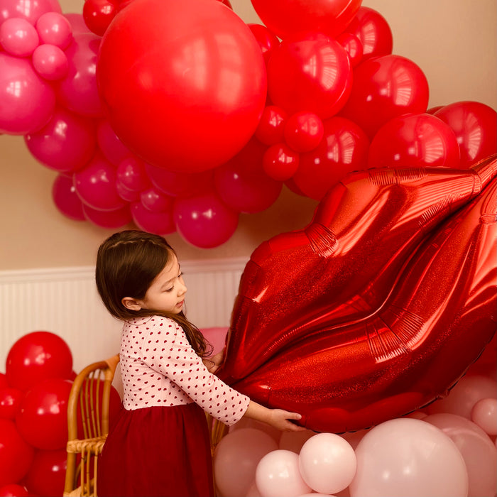 16ft Pastel Pink, Passion Pink and Red Balloon Arch and Garland Kit with Two Giant Red Lips